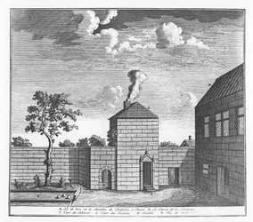 Exterieur van het huis van François Rabelais in Chinon (gravure)