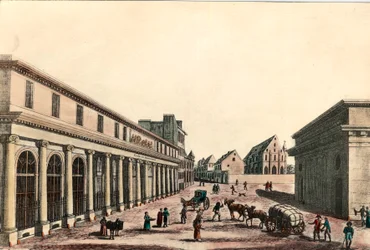Buitenaanzicht van de medische school in Parijs onder het Consulaat (1799-1804). Gravure van de 19e eeuw. Privécollectie.