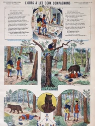 Fabel van La Fontaine: De beer en de twee metgezellen - Afbeelding van Epinal, uitgeverij Pellerin, eind 19e eeuw