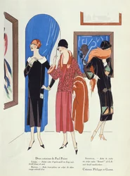 Modeontwerpen voor bezoekers van kunstgalerijen door Paul Poiret en Philippe et Gaston, uit het tijdschrift Art, Gout, Beaute, 1925
