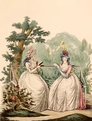 Modeplaat van dames in zomerse dagjurken - Modes Anglaises, 1794