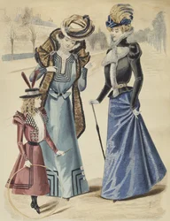 Modeplaat, op de boulevard, illustratie uit La Nouvelle Mode, 1897