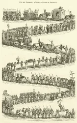 Fete des Vignerons, in Vevey, einde van de processie (gravure)