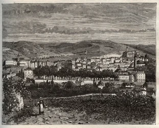 Figeac - Lot, in de regio Midi-Pyrenees - gravure in 