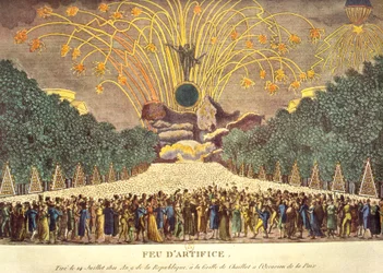 Vuurwerk bij de Grille de Chaillot in Parijs ter viering van de vrede, 14 juli 1801