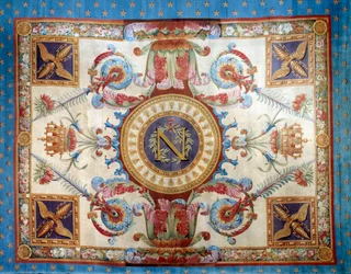 Eerste keizerrijk: tapijt van de troonzaal in het Palais des Tuileries gemaakt door de zeepfabriek. Zon 7,80 x 6,40 m. 1809 Malmaison, museum van het kasteel