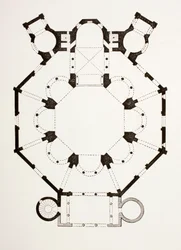 Plattegrond van de 6e-eeuwse Byzantijnse San Vitale Kerk in Ravenna, Italië, uit Les Arts au Moyen Age, gepubliceerd 1873
