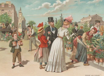 Bloemenmarkt (chromolitho)