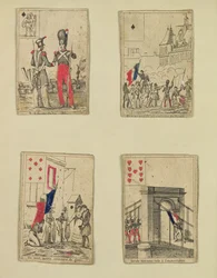Vier speelkaarten ter herdenking van de helden van juli 1830, 1831