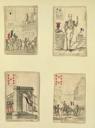 Vier speelkaarten ter herdenking van de helden van juli 1830, 1831