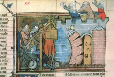 Een aanval op een stad tijdens de kruistochten, uit Le Roman de Godefroi de Bouillon