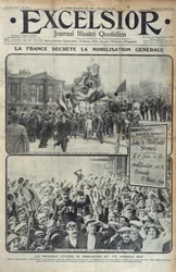 Frankrijk kondigt algemene mobilisatie aan op 2 augustus 1914, omslagillustratie van Excelsior op zondag 2 augustus 1914