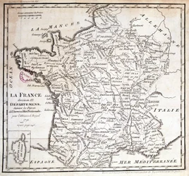 Frankrijk verdeeld in 83 departementen volgens de decreten van de Nationale Vergadering van 1791