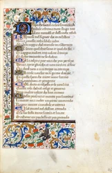 Francesco Petrarca (Petrarca): incipit uit een verlucht manuscript van de Franse School van de 14e eeuw. Gemeentelijke Bibliotheek van Rimini.