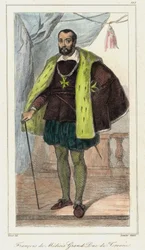 Francesco de Medici (Francis de Medicis), Groothertog van Toscane (1541-1587), vader van Maria de Medici. Gravure 19e eeuw