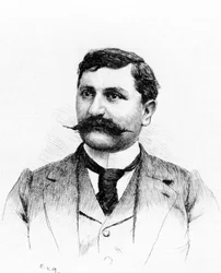 Francois DE NION (1856-1923), Franse romanschrijver en toneelschrijver. Tekening door Everet Louis Van Muyden (1853-1922). Gravure 1900