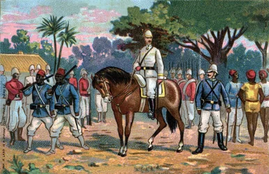 Franse expeditie naar Dahomey: Franse generaal Alfred Amedee Dodds (1842-1922) naar Benin (Dahomey) in 1892.