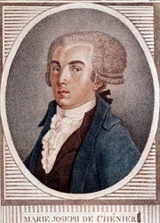 Franse Revolutie: portret van diplomaat dichter en historicus Marie Joseph Chenier (1764-1811), auteur van de "Chant du depart" gravure uit de 19e eeuw.