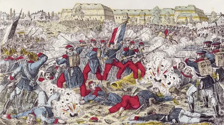 Franse troepen omsingeld door het Pruisische leger bij de slag om Sedan, 31 augustus 1870
