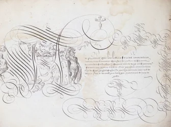 Franse calligrafie: De tuin van het schrijven door Robert Vignon rond 1600. Historische bibliotheek van de stad Parijs