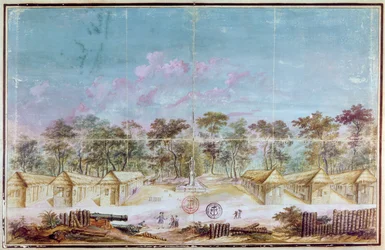 Franse kolonisten vestigen zich op het strand van Kourou, Guyana in 1763