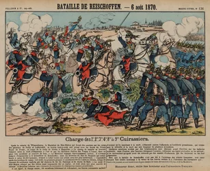 Franse kurassiers die Pruisische infanterie aanvallen bij de Slag bij Reichshoffen, Frans-Duitse Oorlog, 6 augustus 1870