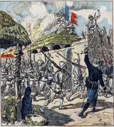 Franse expeditie naar Dahomey (nu Benin). Franse troepen trokken Abomey binnen op 17 november