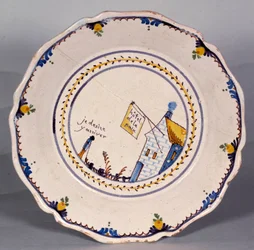 Franse revolutie: bord met voorstelling van het hotel de la paix 