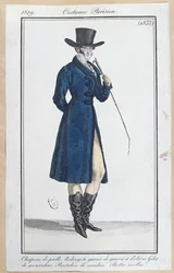 Frak met strohoed, nankeenbroek en zachte laarzen, 1819