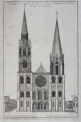 Frontispice van het grote portaal van de Kathedraal Notre Dame in Chartres, ontworpen ter plaatse door Saint Vincent Geograaf Ingenieur, 19e eeuw