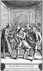 Frontispice illustratie uit Monsieur de Pourceaugnac door Molière, ca. 1669