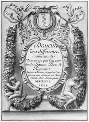 Frontispice van Desseins des differentes manieres de vaisseaux...depuis Nantes jusqua Bayonne..., 1679