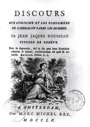 Frontispice van Discours sur lOrigine et les Fondements de lInegalite Parmi les Hommes door Jean-Jacques Rousseau (1712-78) ca. 1755