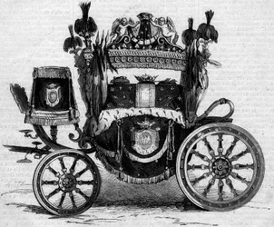 Begrafenistank gebruikt tijdens de uitvaart van Prins Jerome Bonaparte (1784-1860). Gravure in "Le Monde Illustré" nr. 16 van 7 juli 1860.