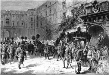 Begrafenis van de Oostenrijkse keizerin Caroline Augusta (1792-1873): optocht van de begrafenisstoet door de straten van Wenen