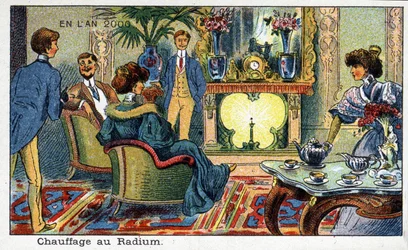 Toekomstige dagen: Een negentiende-eeuwse visie op het jaar 2000 Serie: Radiumverwarming. Chromolithografie door Villemard