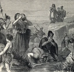 Gideon wordt door God geroepen om de Midianieten te verslaan en kiest zijn soldaten uit degenen die drinken terwijl ze water naar hun mond brengen