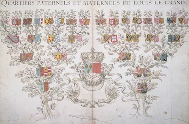 Genealogie van Lodewijk XIV (1638-1715) die zijn recht op de kroon van Frankrijk toont, 1643