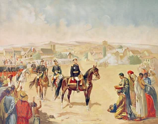 Generaal Jacques Achille Duchesne (1837-1918) betreedt Tananarive, Madagaskar, 1 oktober 1895