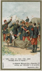 Generaal Jean Auguste Margueritte dodelijk gewond tijdens de Slag bij Sedan op 2 september.