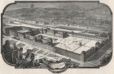 Algemeen uitzicht op het Palais du Louvre en de Tuilerieën in 1852 - Gravure in 