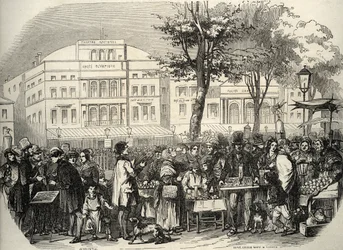 Algemeen zicht op de boulevard du Temple in Parijs - straatverkopers - Parijs - Vue générale du boulevard du Temple - Ambulerende handelaars - Gravure in 