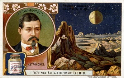 Giovanni Virginio Schiaparelli (1835-1910), Italiaanse astronoom en maanlandschappen - chromolithografie Liébig, circa 1900