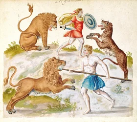 Gladiatoren die vechten met dieren
