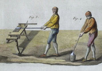 Glasblazen (detail), illustratie uit de Encyclopedie des Sciences et Metiers door Denis Diderot (1713-84) gegraveerd door Robert Benard (fl.1734) gepubliceerd ca.1770