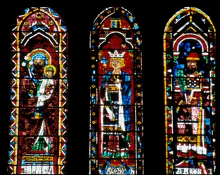 Gotische kunst: Sint-Anna de Meer, Salomo en Aäron. Lancetten onder de Rosace du Nord (genoemd Rosace van de Maagd, circa 1235) van de Kathedraal Notre Dame de Chartres (Eure et Loir)