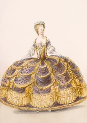 Jurk geschikt voor presentatie aan het hof, plaat uit Galeries des Modes et Costumes Francais, ca. 1778-87