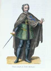 Grootmeester van de Teutoonse Orde, illustratie uit Histoire et Costumes des Ordres Monastiques door Pierre Helyot, 1842