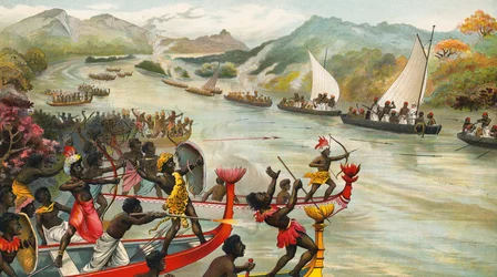 Groot gevecht op een rivier in Afrika