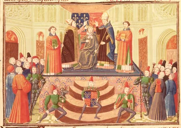 Harl 4380 f.186v De kroning van Hendrik IV (1367-1413), uit de Kroniek van Froissart, deel IV